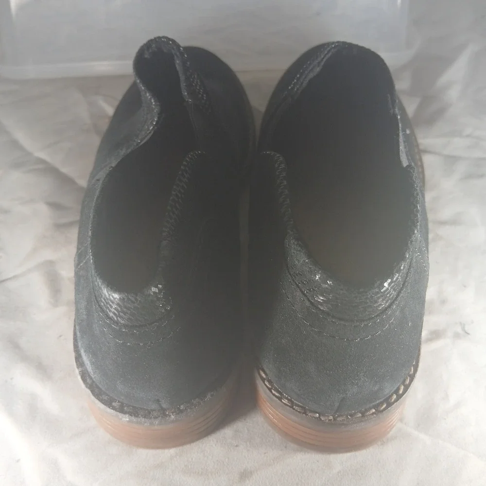 Clarks Collection Black Nubuck Leather Slip On Ankle Booties Shooties Womens 7 M